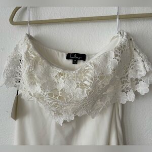 Lulus wedding dress, off the shoulder lace.